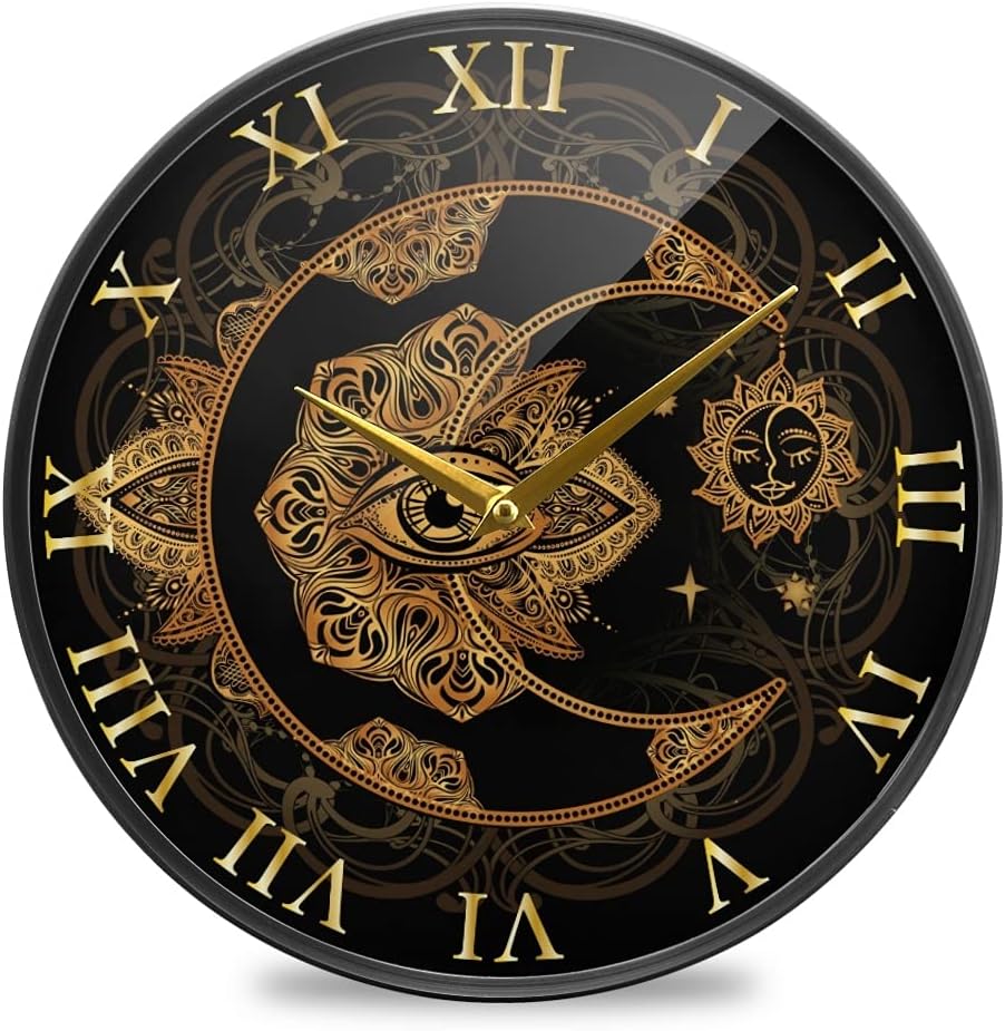ALAZA Sun Crescent Moon – Reloj de pared bohemio con alquimia, funciona con pilas, silencioso, sin tictac, para decoración de sala de estar, 12