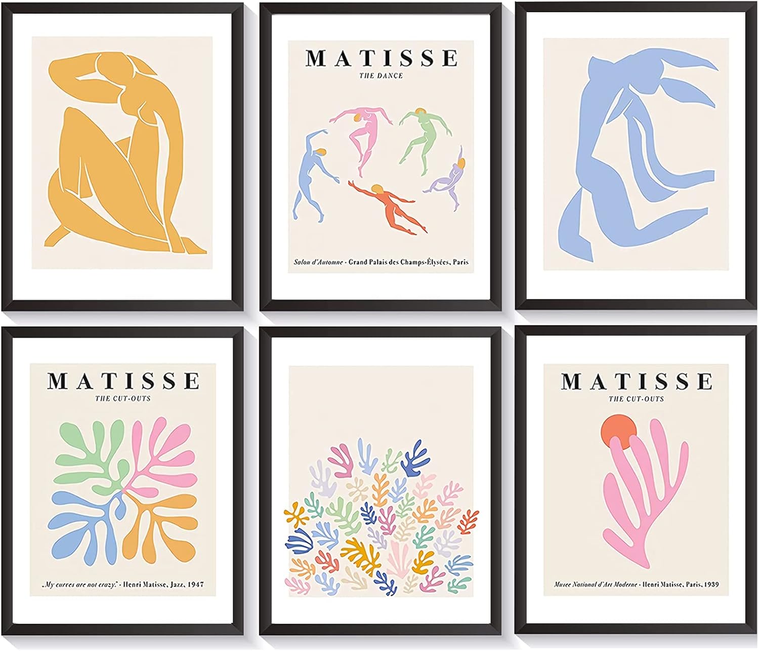 Comfrey Matisse – Juego de 6 pósteres de arte de pared, minimalista, arte de pared danés, pastel, estético, decoración de habitación para sala de