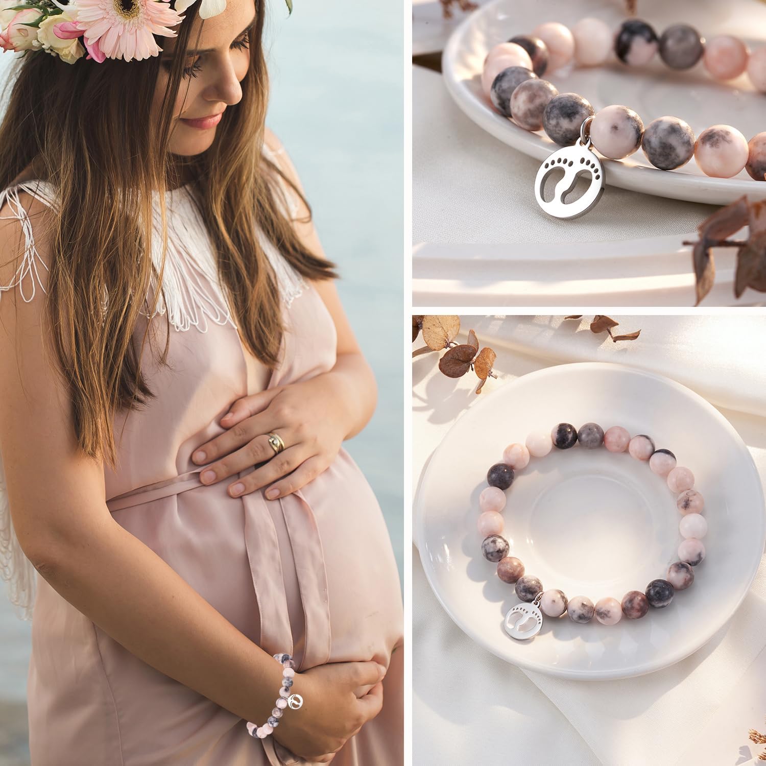 Regalos para padres nuevos para parejas, pulseras para mamá nueva y papá, Piedra, Sin gemas.