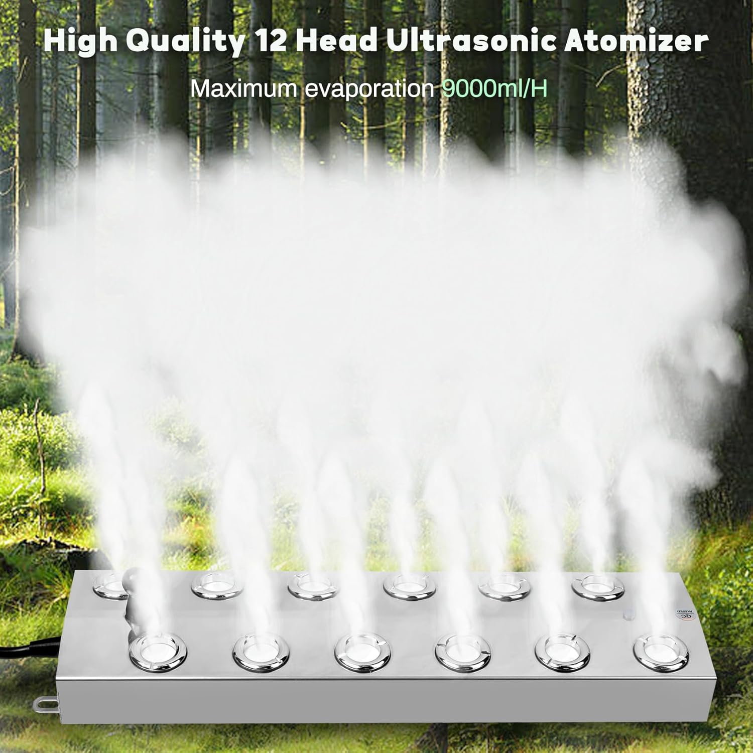 Nebulizador ultrasónico con 12 cabezales (304.3 fl ozH), 400 W de potencia a prueba de agua a prueba de agua Mister ultrasónico humidificador
