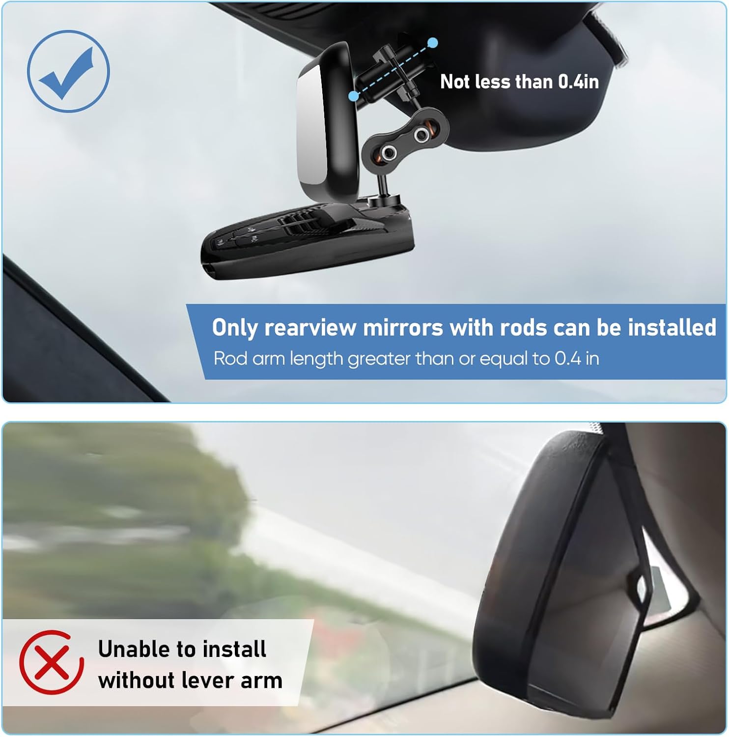 Soporte para espejo retrovisor de montaje en radar, soporte de montaje de radar de espejo retrovisor de aluminio (para detector de radar Cobra)