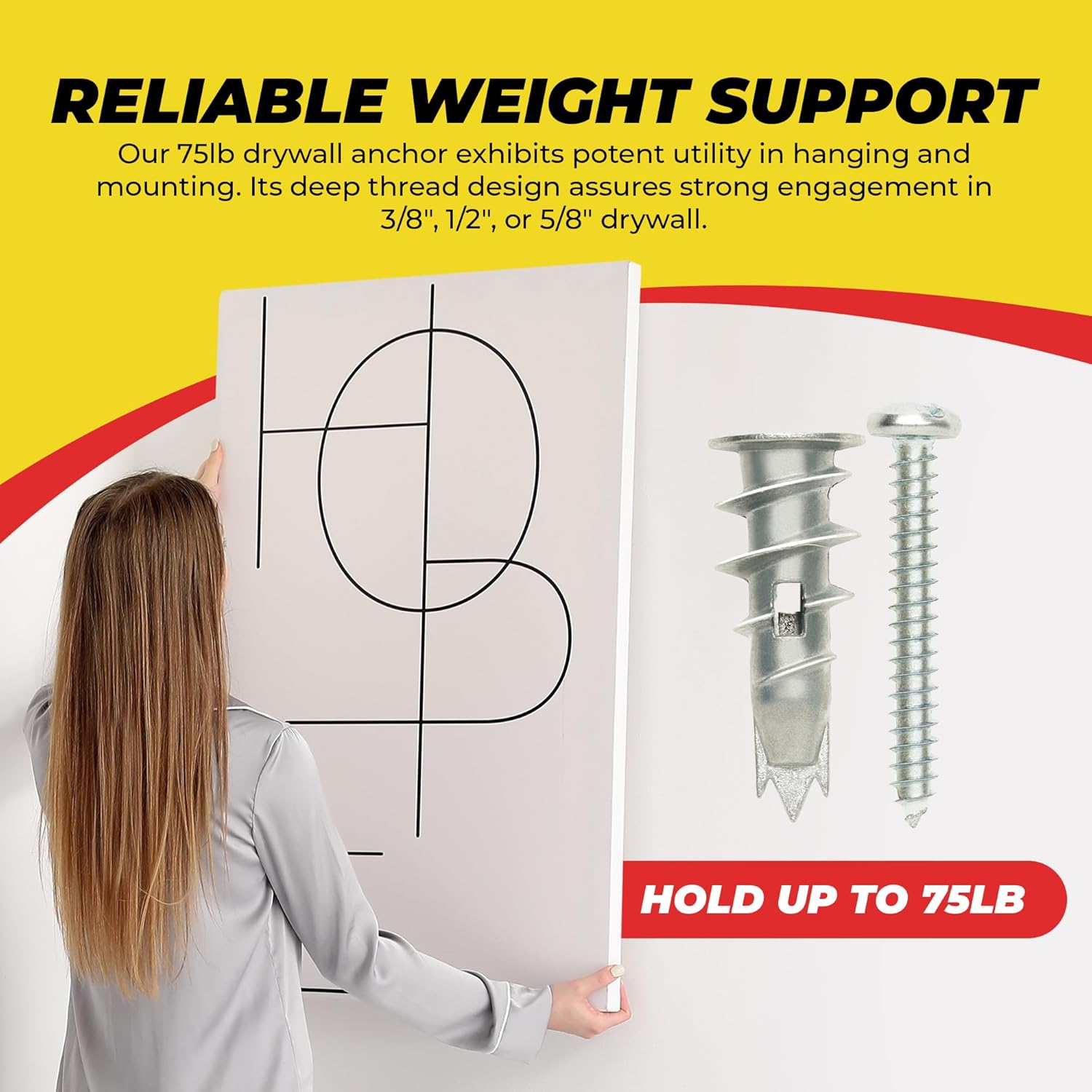 Qualihome Kit de anclaje de pared hueca de zinc autoperforante con tornillos, anclajes de metal autoperforantes para paneles de yeso con aletas de