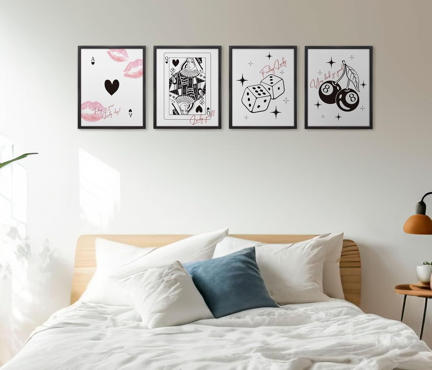 GOXFOC Trendy Retro Feeling Lucky You Look So Good – Juego de 4 impresiones artísticas de pared sin marco, juego de 4 pósteres retro de moda,