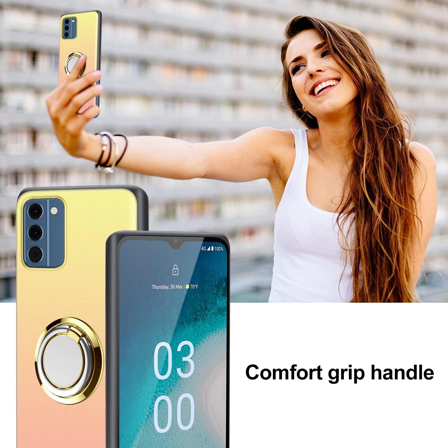 Funda para Nokia G300 Funda Ocultar Telescópica Plegable Kickstand Cubierta Protectora a Prueba de Golpes con 1 Protector de Pantalla Esquinas