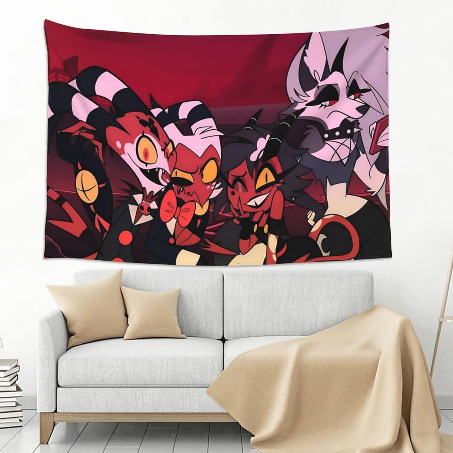 Helluva Boss Tapiz ondulado para colgar en la pared, decoración del hogar, manta de pared para dormitorio, sala de estar, dormitorio, póster (60 x