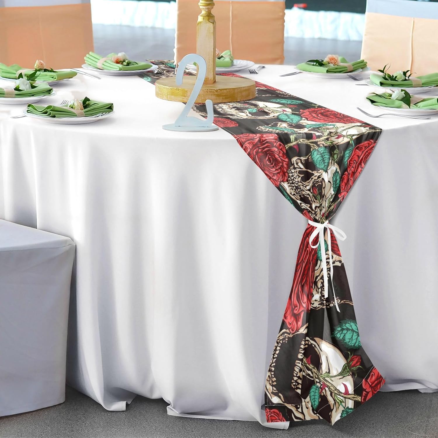 Skulls and Red Roses Table Runner Fall Decor for Desk Decor Halloween Kitchen Decor 108 Inches Long