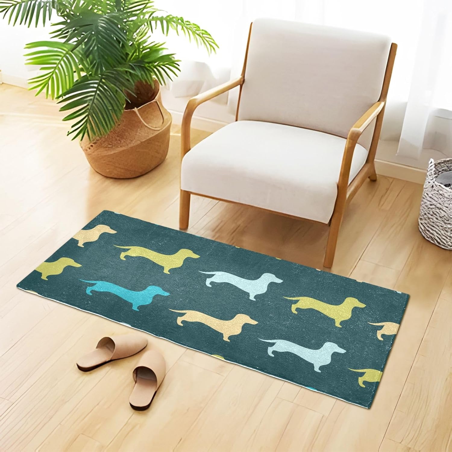 Joisal Tapete de baño absorbente verde con patrón de perro, cómodo tapete antideslizante, tapete de baño suave y duradero, 39 x 20 pulgadas