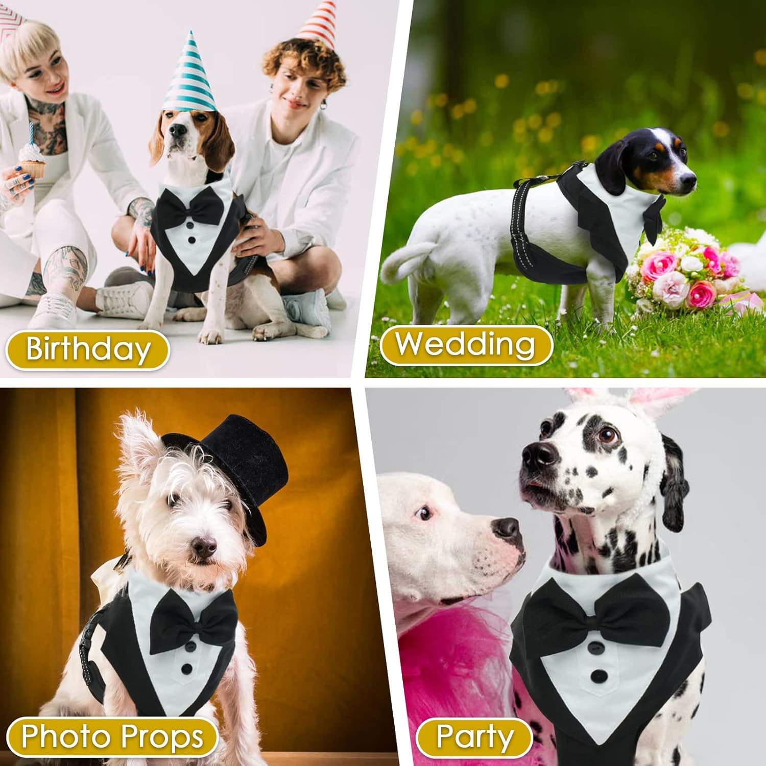 BRKURLEG Arnés de esmoquin para perro, arnés ajustable para perros pequeños y medianos, arnés de traje de boda para perro con pajarita, cómodo arnés