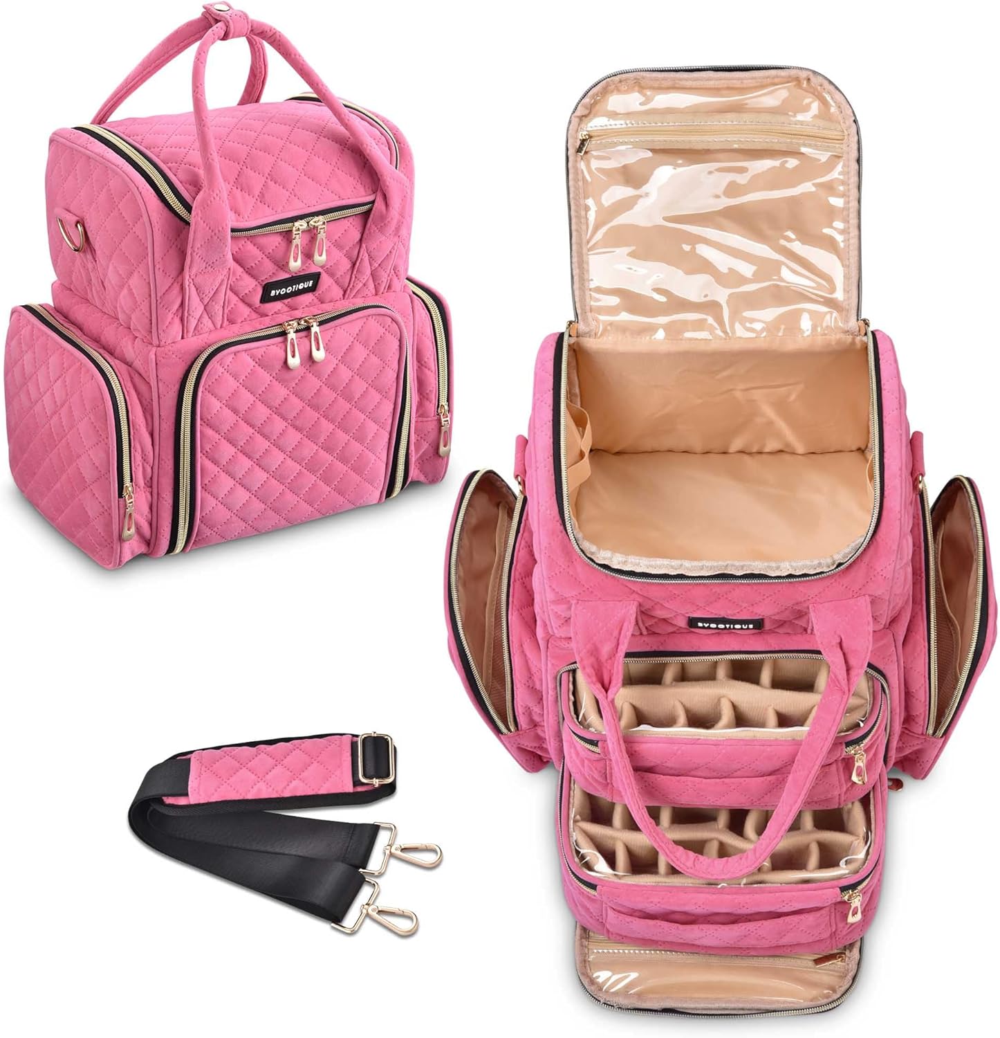 BYOOTIQUE Estuche de esmalte de uñas de doble capa, organizador de almacenamiento de suministros de arte de uñas, estuche de transporte, bolsa de
