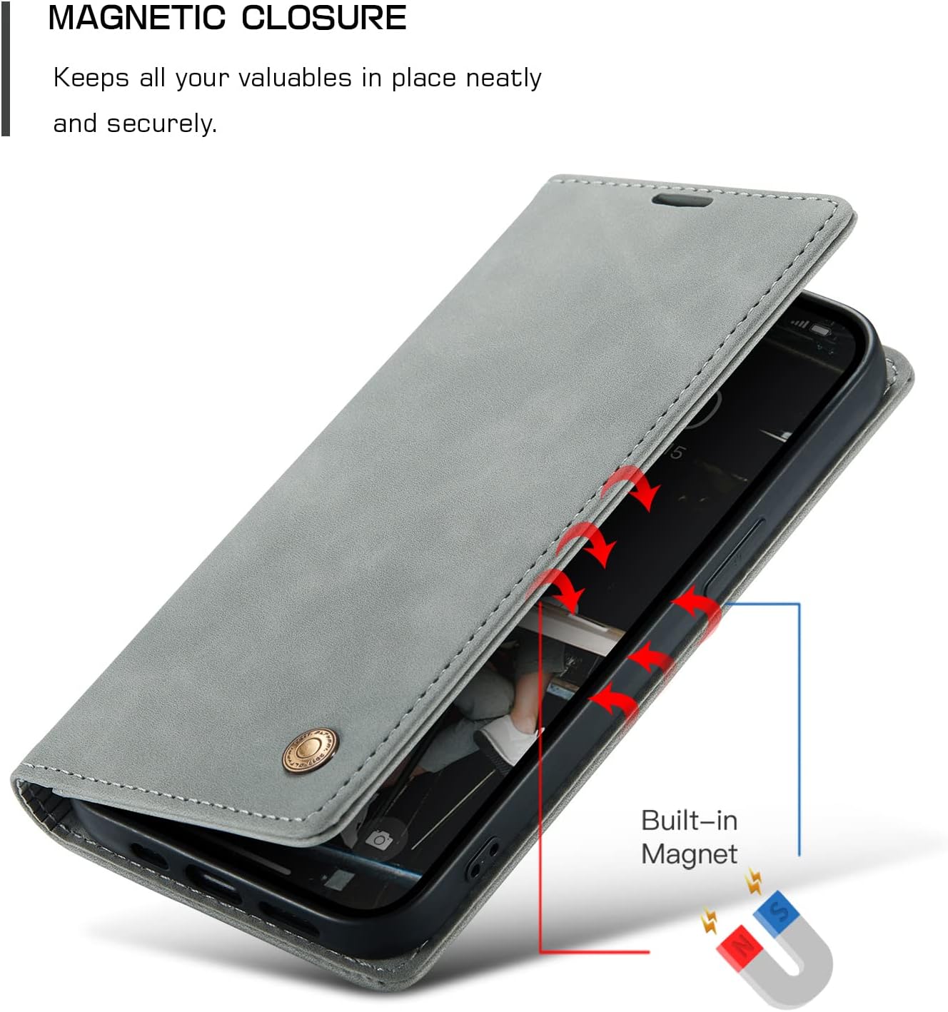 QLTYPRI Funda para iPhone 13, Vintage PU Cuero Billetera Caso Ranura Para Tarjeta Kickstand Cierre Magnético A Prueba De Golpes Flip Folio Libro