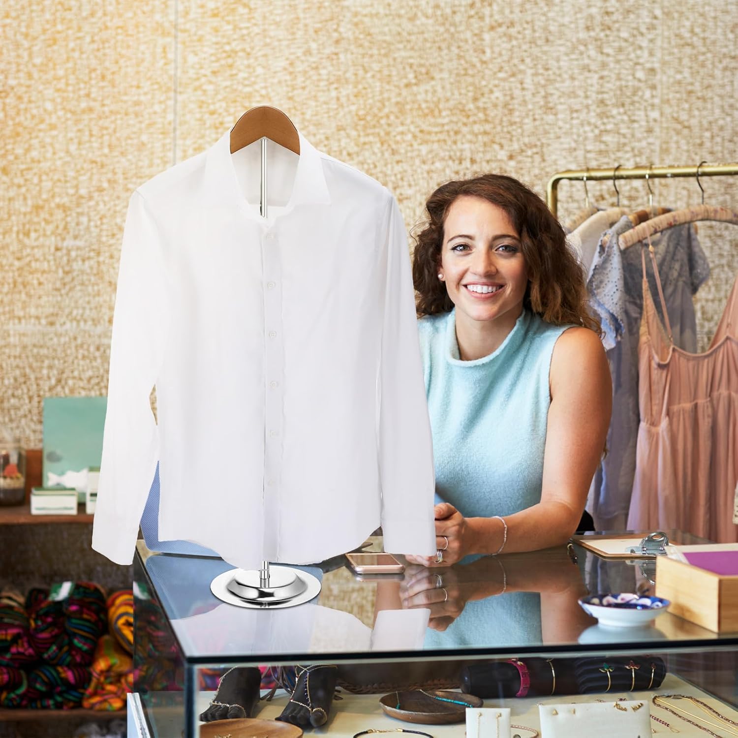 Barydat Exhibición ajustable de camiseta para adultos, soporte flexible para hombro, soporte portátil de exhibición de camisetas para vendedores,