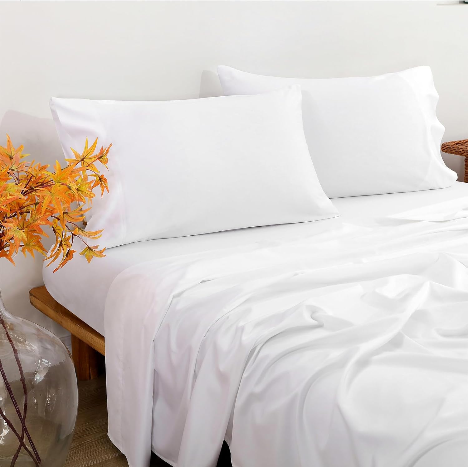 NATUREFIELD 55% Rayon Derived from Bamboo, 45% Cotton Bed Sheet Set – Breathable & Cooling – Deep Pockets – Soft & Wrinkle-Free – Easy Care Hotel