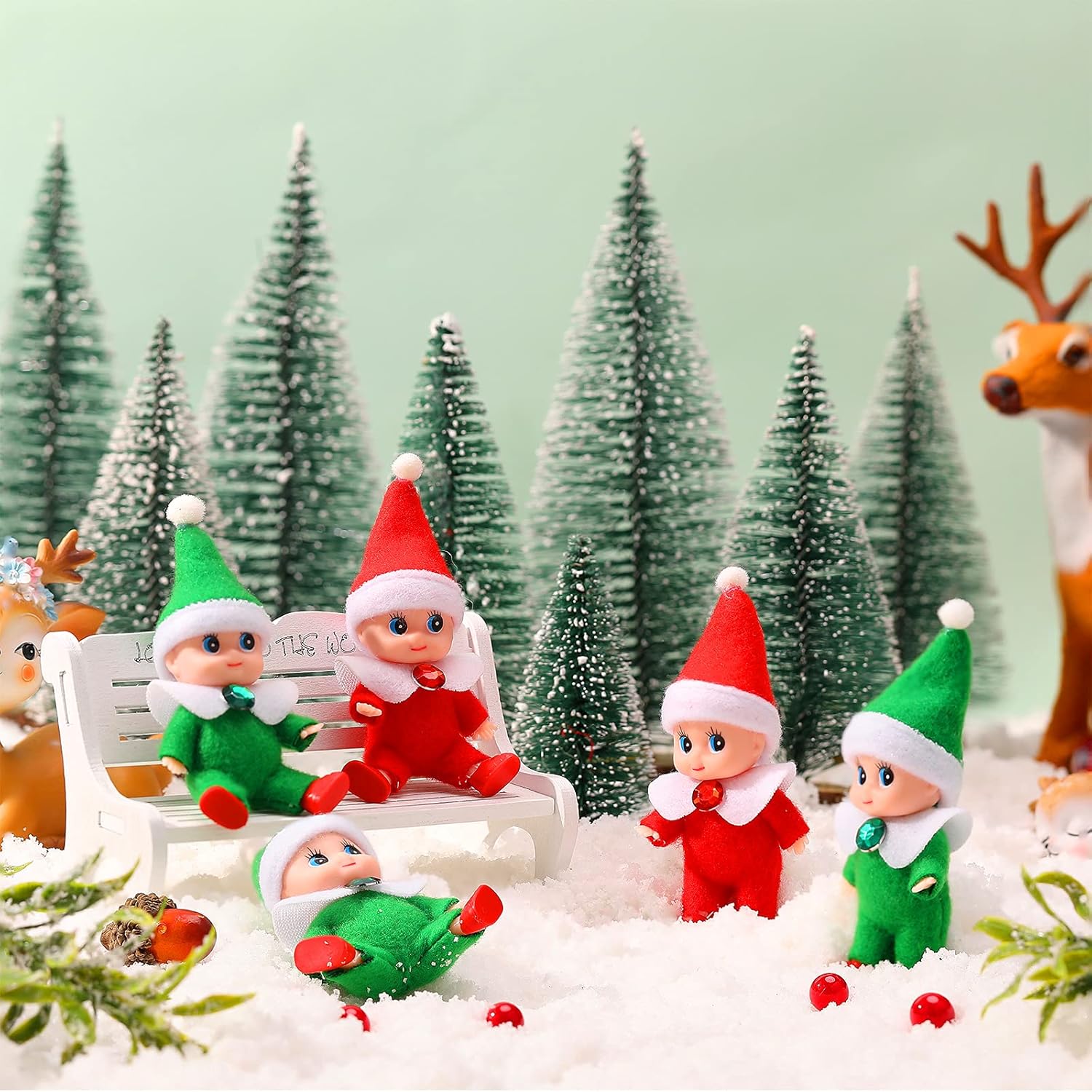 6 muñecas de elfo de Navidad para bebé, gemelos, juguetes para niños y niñas, accesorios en miniatura de Navidad para Año Nuevo (rojo, verde)