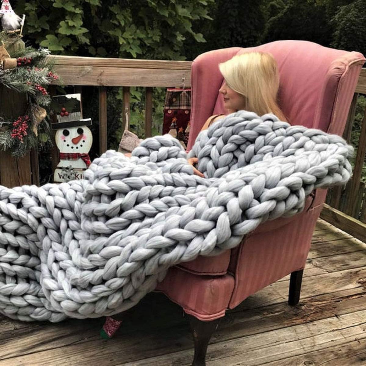 Manta Inverse Growth de punto, gruesa, hecha a mano, de lana tejida, para dormitorio, decoración de cama, para silla, tapete, para mascotas