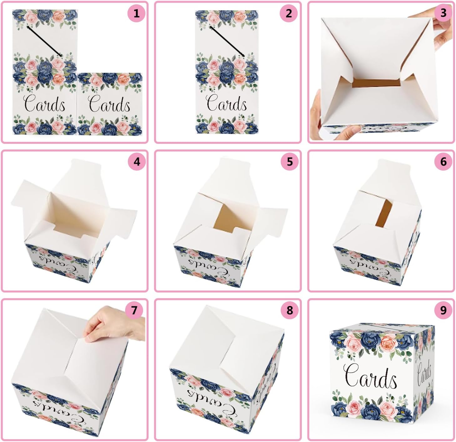 Caja de tarjetas con diseño floral de rosas, regalo o caja de dinero, suministros de recuerdo de fiesta, caja de recepción de tarjetas de rosa azul