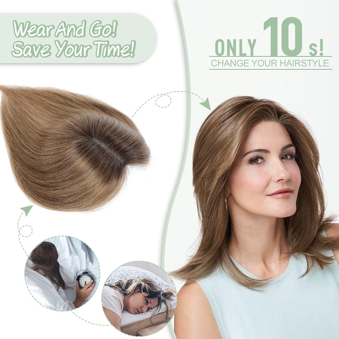 UDU Toppers para el cabello para mujer, piezas de cabello humano real para mujeres con cabello fino, reflejos degradados, piezas de cabello para