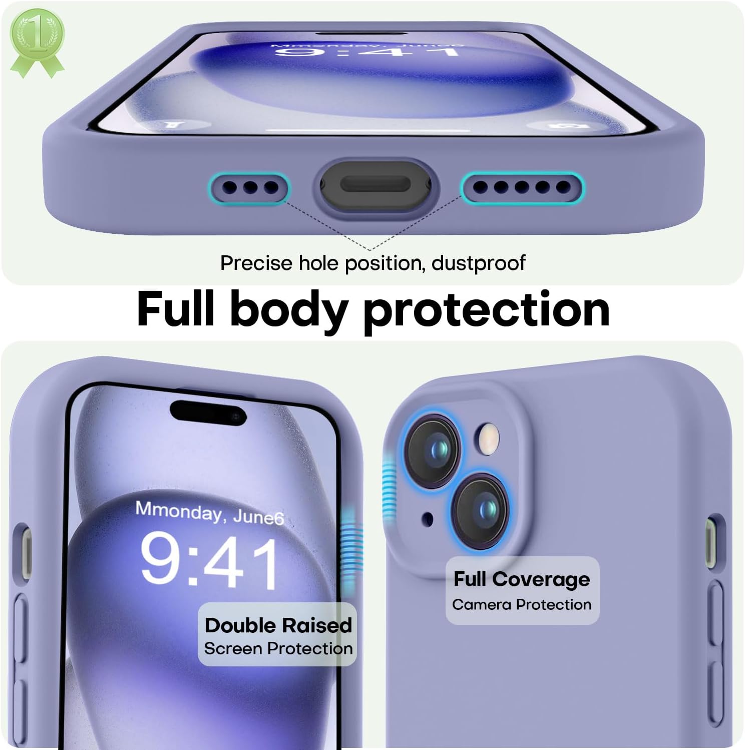 LOVE 3000 Compatible con iPhone 15, cámara de cobertura completa de silicona suave, protección contra caídas de 8 pies, forro de microfibra suave,