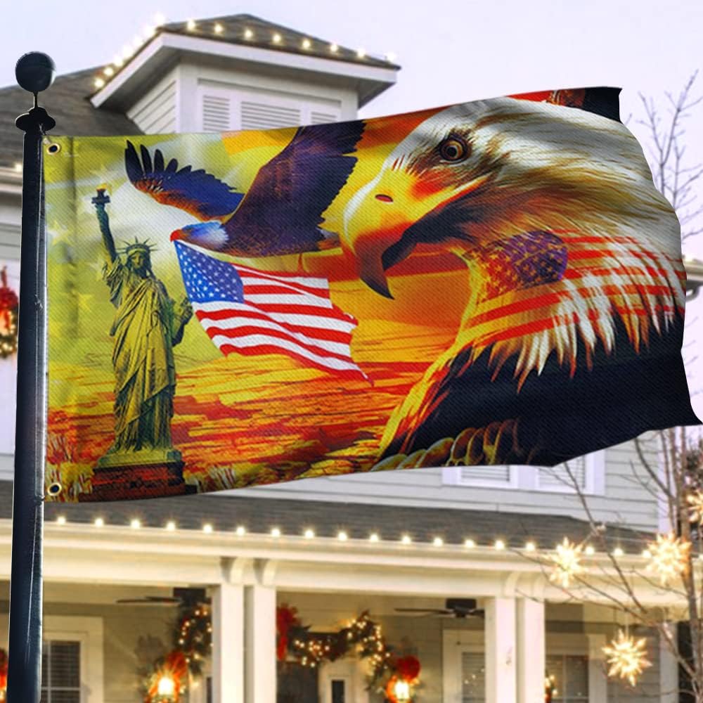 FLAGWIX Paquete combinado bandera estadounidense de 3 x 5′ y bandera patriótica de águila de 3 x 5′ para exteriores con ojales, tela de lona de