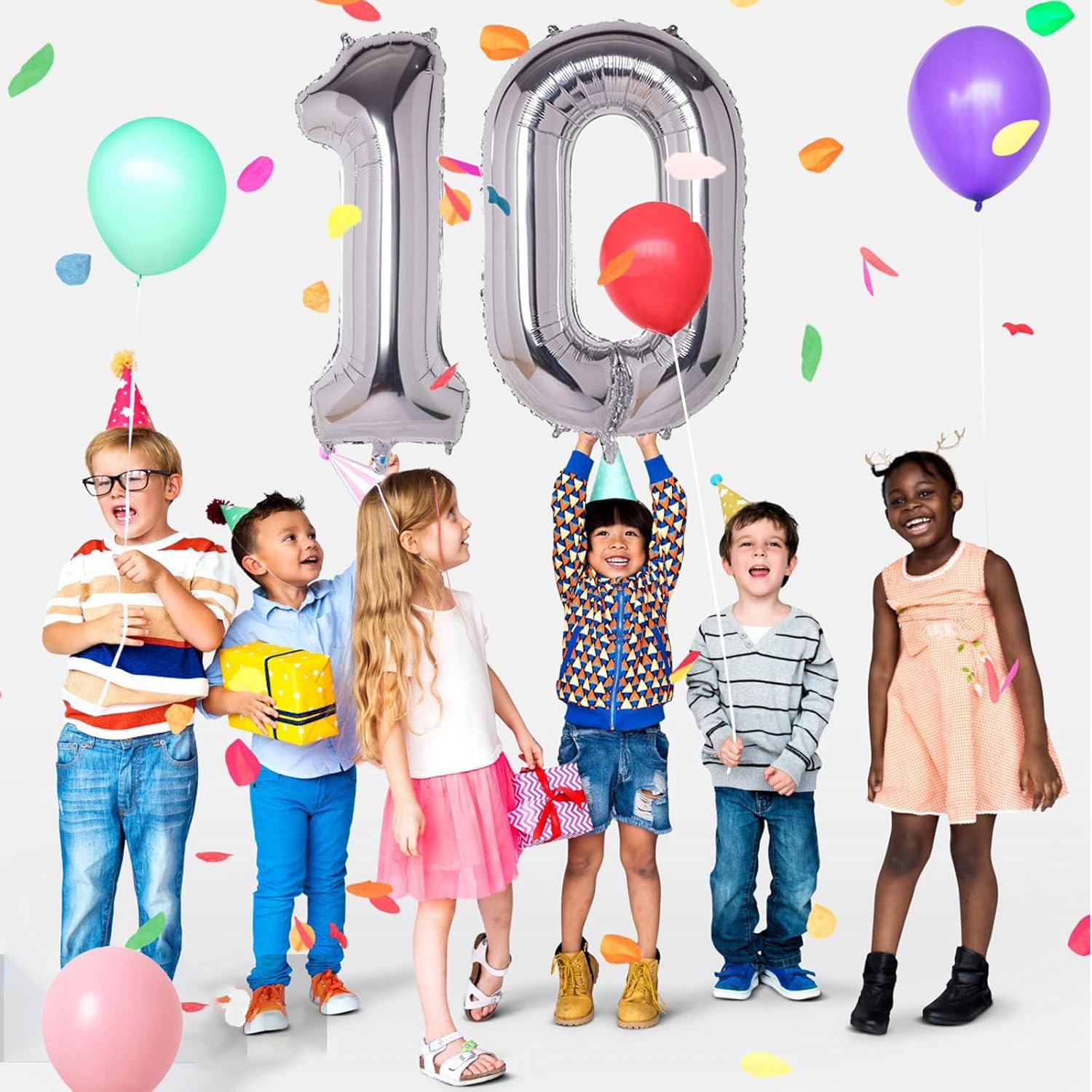 Globos plateados de 40 pulgadas con el número 10, globos gigantes de helio número 10 de aluminio para fiestas de cumpleaños de 10 años,