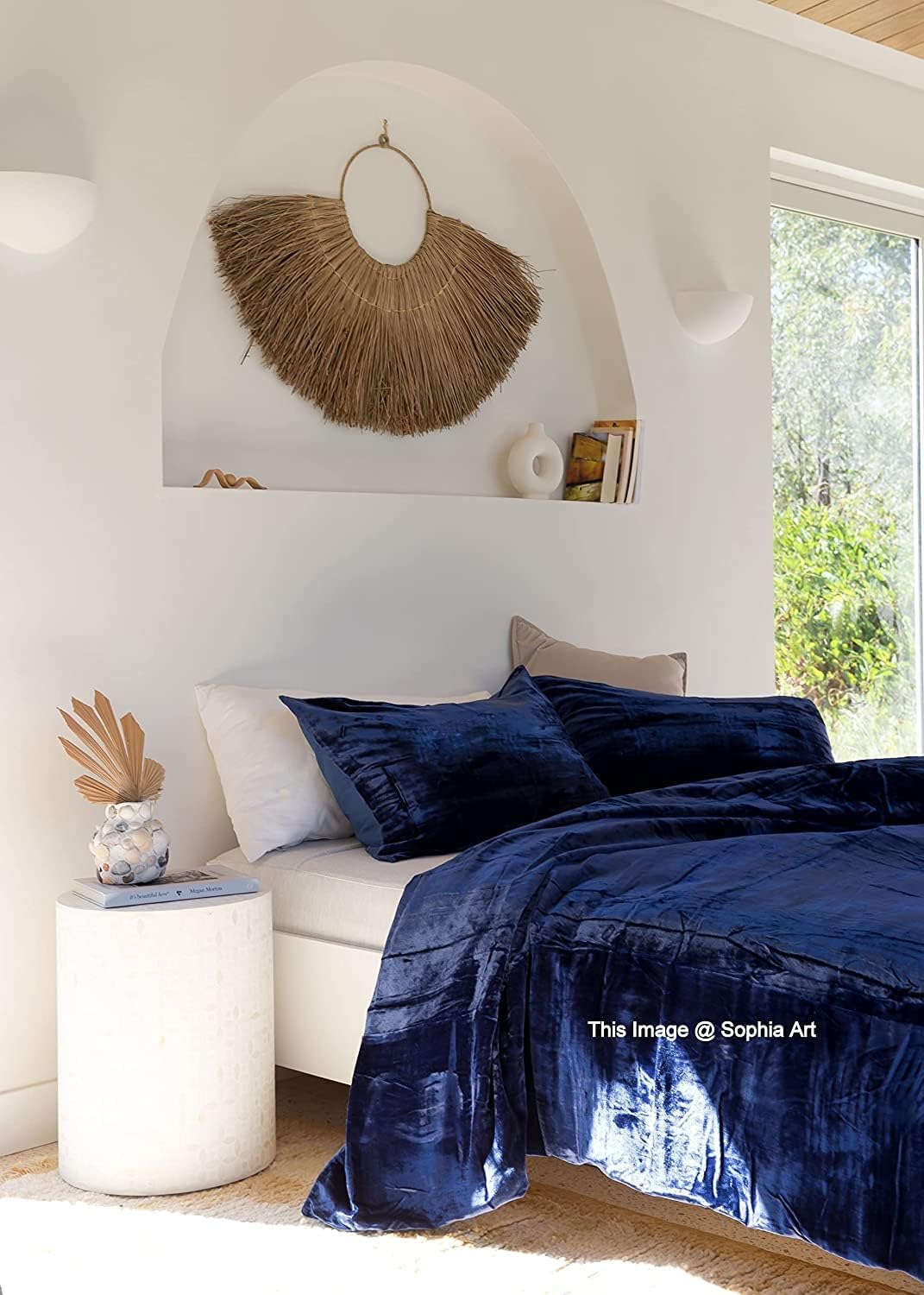 Sophia Art – Juego de cama de terciopelo de rayón de 3 piezas, estilo bohemio, funda de edredón de un solo color, funda de colcha (azul real, tamaño