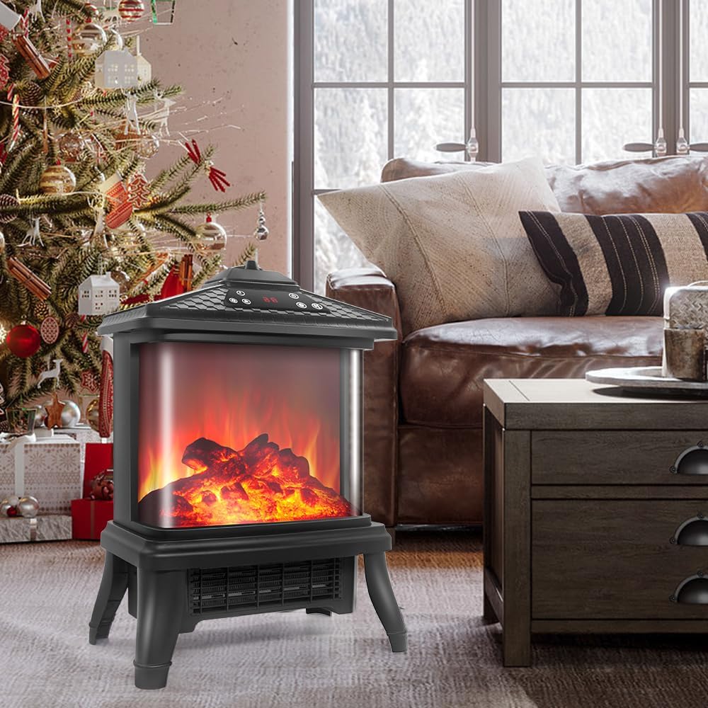 TOONLUPAL Calentador eléctrico de chimenea con control remoto de 1500 W, calentador de estufa independiente portátil, efecto de llama realista, 7