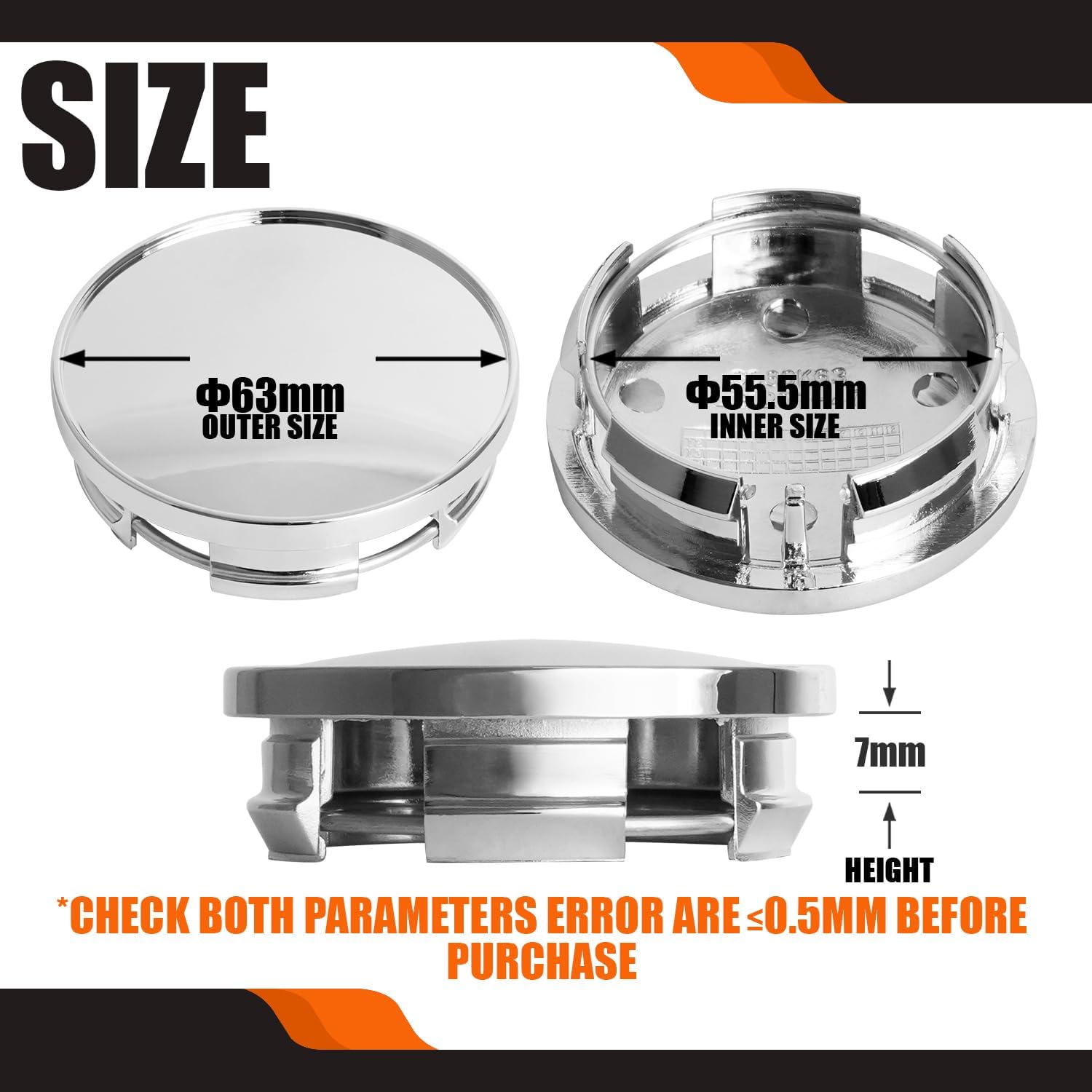TMS – Tapones centrales de rueda de 2.5 pulgadas para Dodge RAM 1500 6KF18TRMAA, paquete de 4 (cromo, exterior de 2.5 pulgadas, 2.5 pulgadas, 2.5