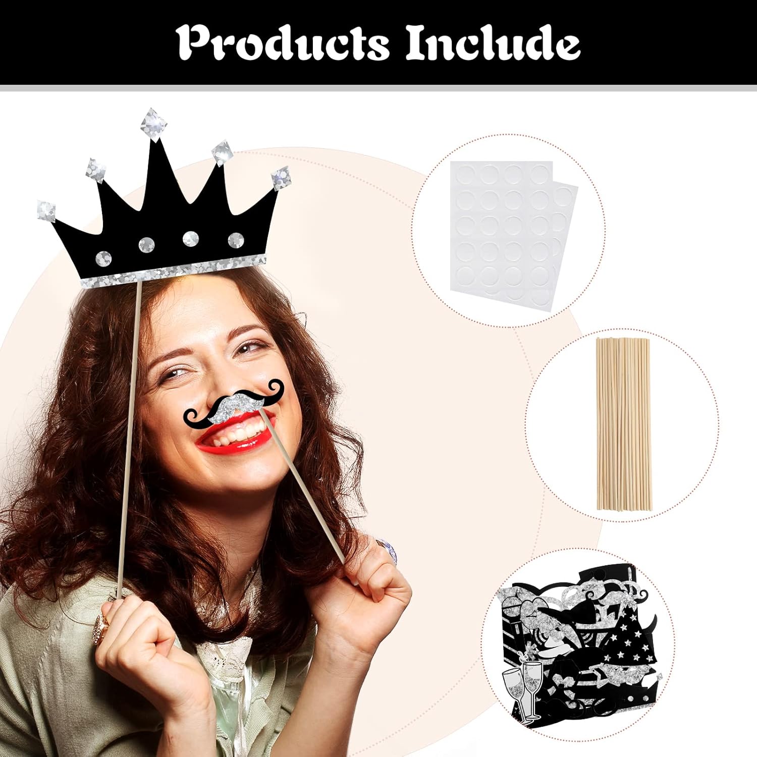 24 piezas de accesorios para cabina de fotos para cumpleaños, bodas, graduación, Año Nuevo, suministros de fiesta, mezcla de sombreros, lápiz