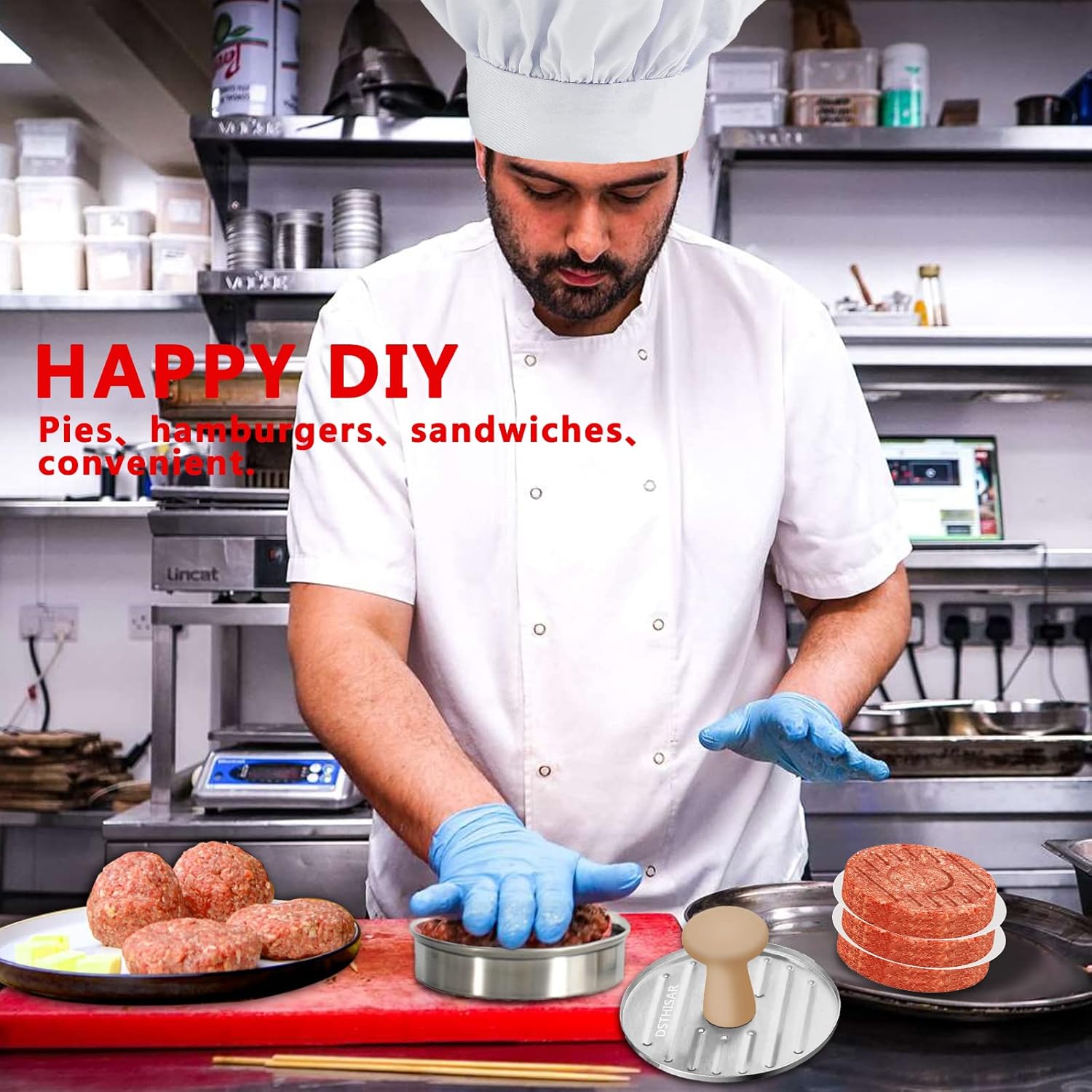 DSTHISAR Prensa de hamburguesas, prensa de hamburguesas de acero inoxidable de 5 pulgadas, prensa antiadherente para hacer hamburguesas, para asar y