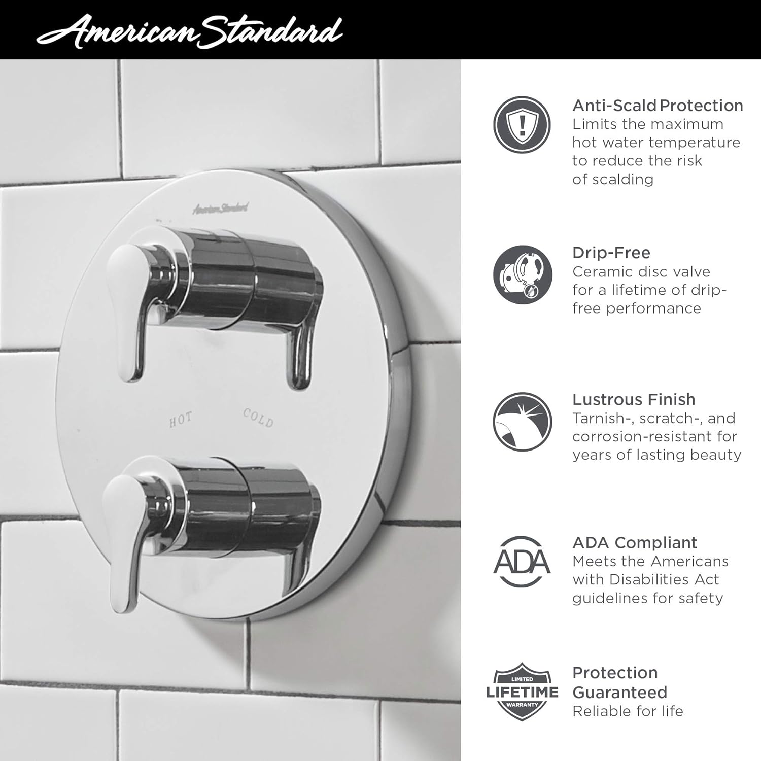 American Standard T105740.002 Studio S – Kit de ajuste de válvula termostática de 2 manijas, cromo pulido