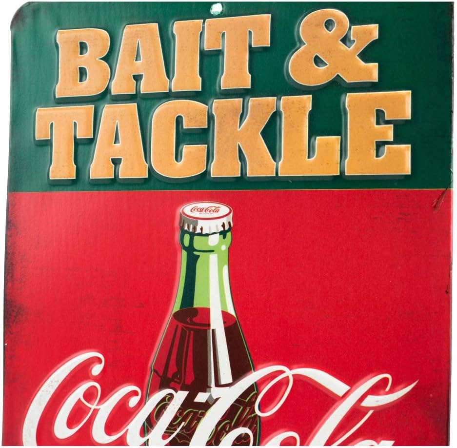 Coca-Cola Bait and Tackle – Letrero de metal en relieve, cartel vintage de pesca de Coca-Cola para casa del lago, cabaña o cabaña