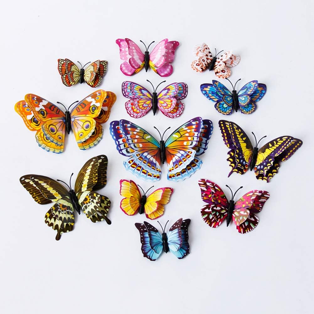 FOVSHNG 24 calcomanías de mariposa 3D para decoración de pared, mariposas extraíbles, para niñas, niños, dormitorio y habitación, mural de alas