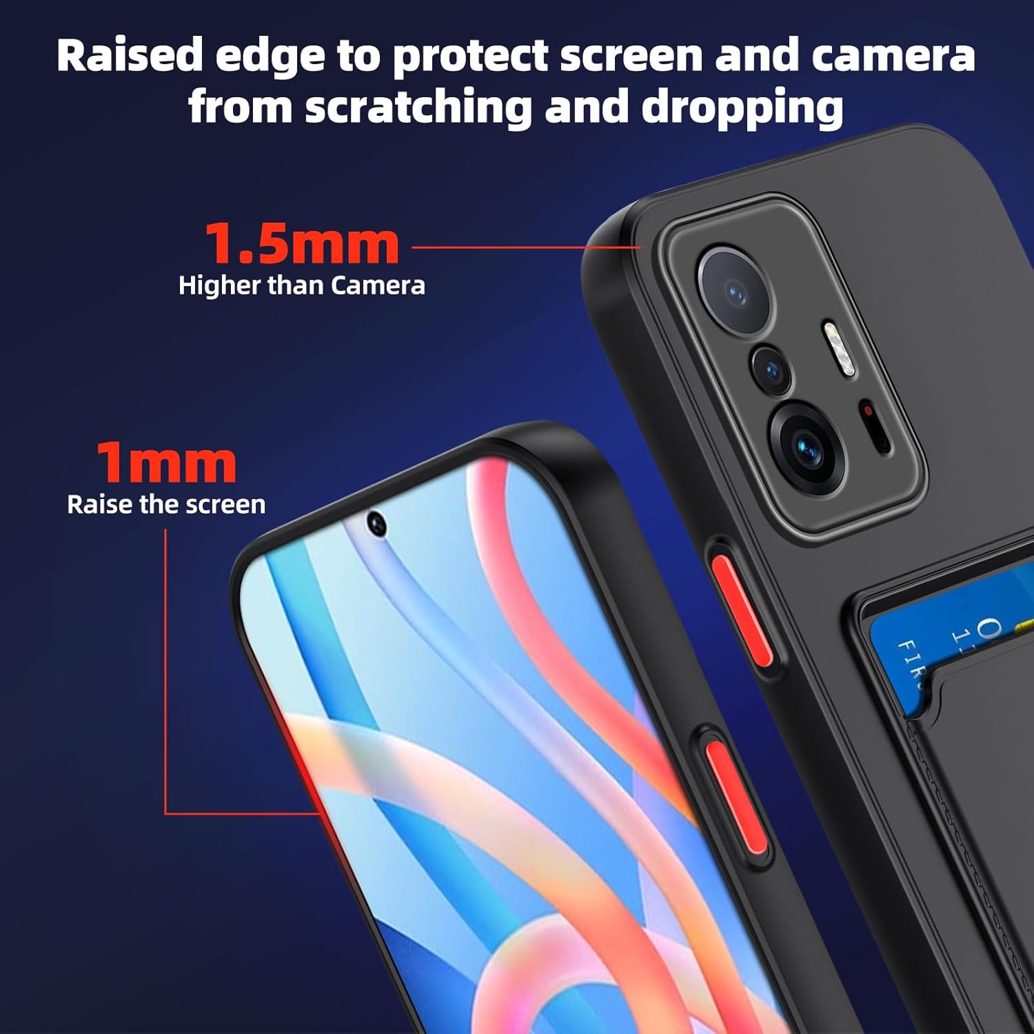 Funda de teléfono para Xiaomi 11T ProMi 11T – Funda delgada de silicona negra con ranura para tarjeta y protección de cámara