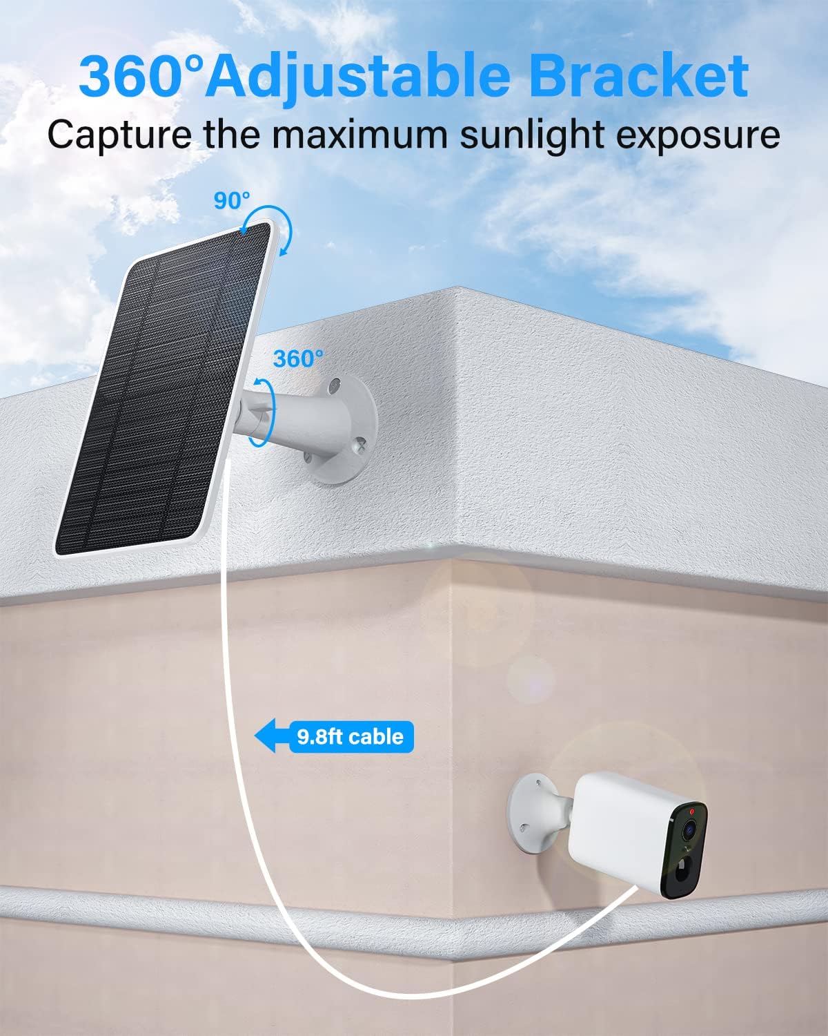 Panel solar de carga mejorada compatible con Pro 5S, Arlo Pro 4, Pro 3, Pro 3, Ultra 2, Ultra, panel solar de 4 W con cable de carga de 9.8 pies,