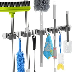 voze 5 estantes y 4 ganchos, soporte de pared para trapeador y escoba, autoadhesivo, resistente, organizador de escobas, estantes de herramientas de voze 5 estantes y 4 ganchos, soporte de pared para trapeador y escoba, autoadhesivo, resistente, organizador de escobas, estantes de herramientas de