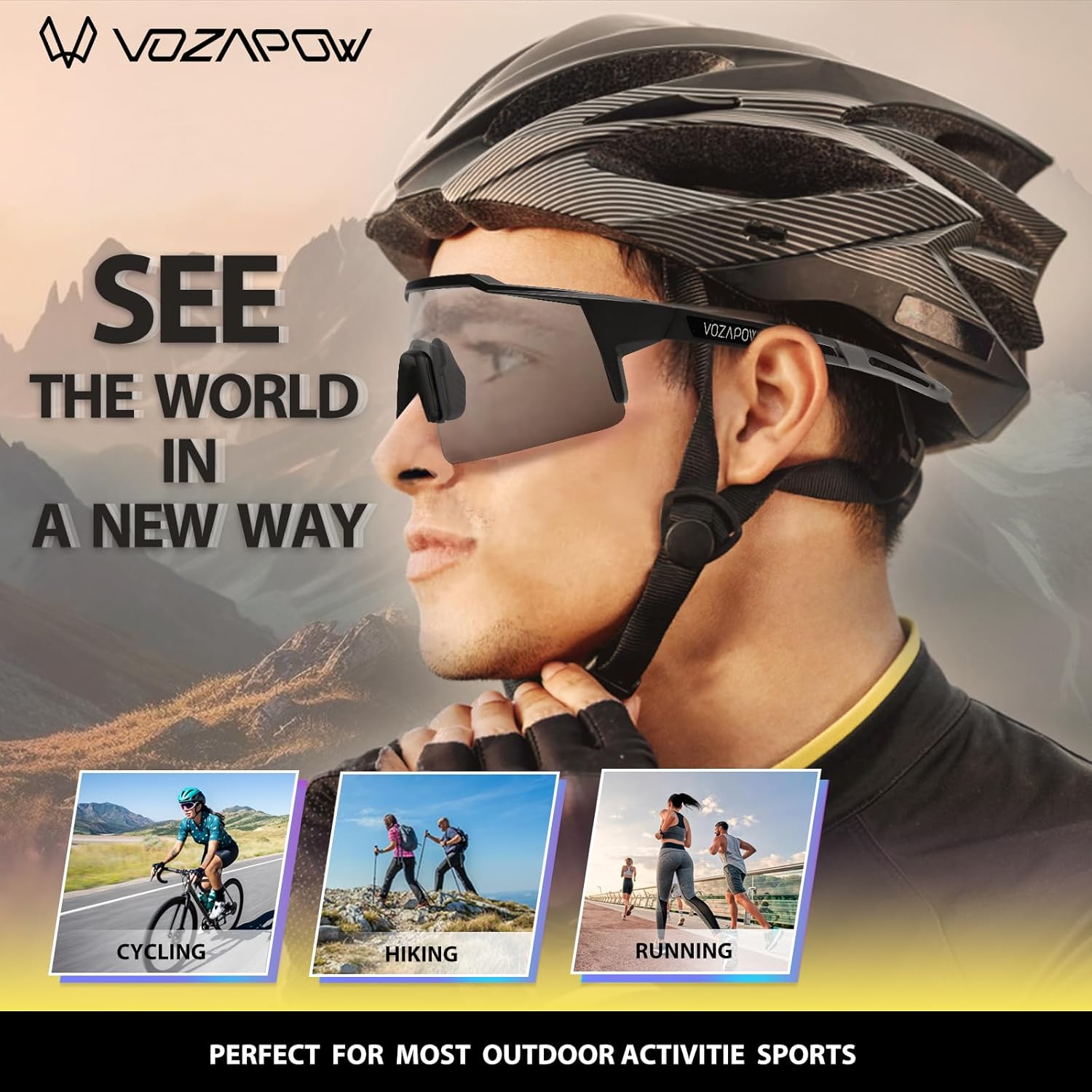 VOZAPOW Polarized Sports Sunglasses for Men Women, Lightweight Running Sunglasses 4 Lenses for Baseball, Cycling, Driving