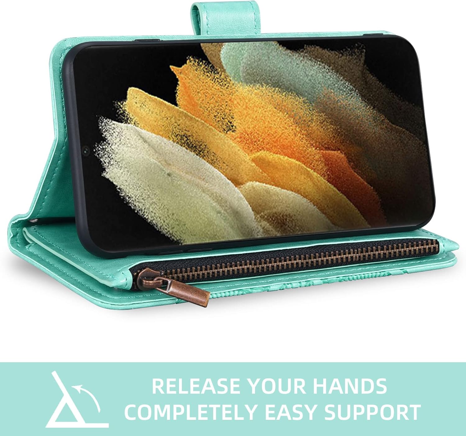 Asuwish Compatible con Samsung Galaxy S21 Ultra Glaxay S21ultra 5G – Funda tipo cartera y protector de pantalla de vidrio templado para Gaxaly 21S S