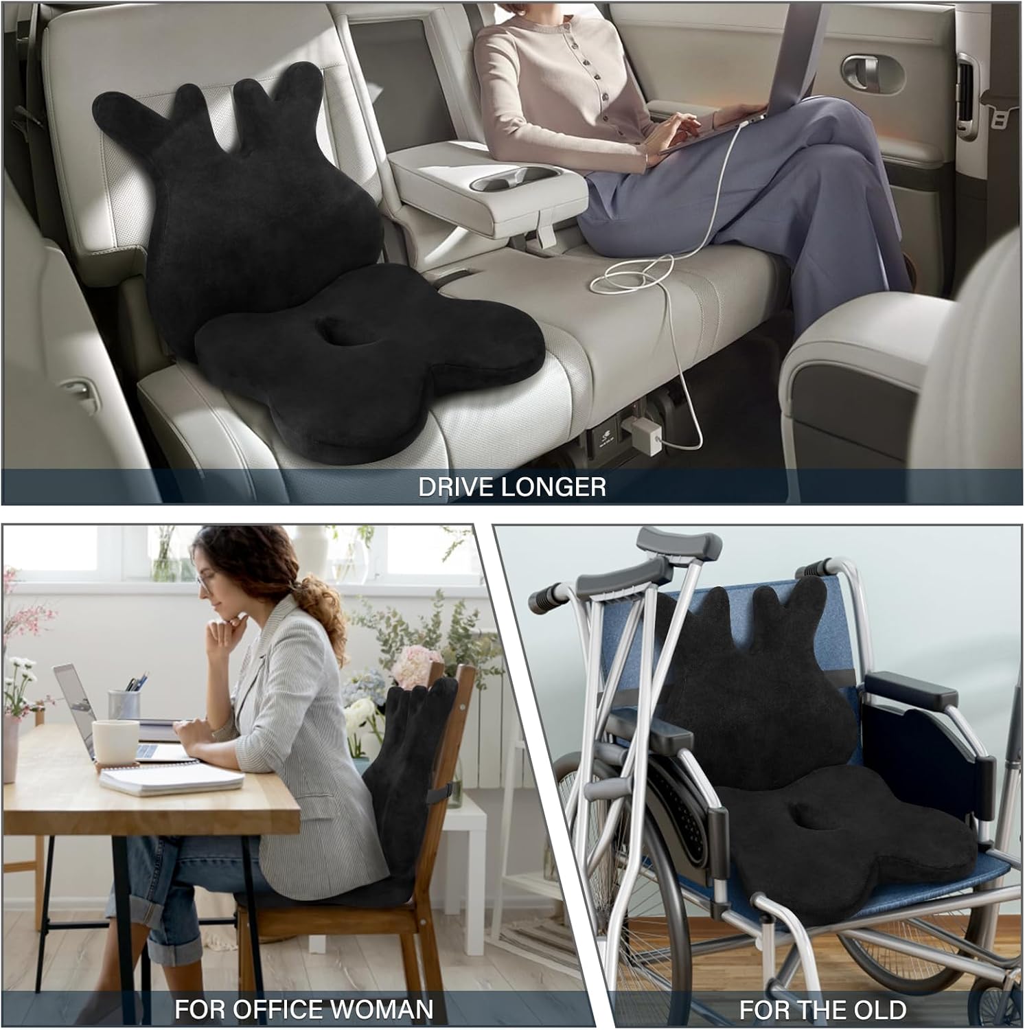 Eyamummo – Combo de cojín de asiento y respaldo para silla de oficina, cojines ergonómicos de espuma viscoelástica pura y almohada ortopédica de
