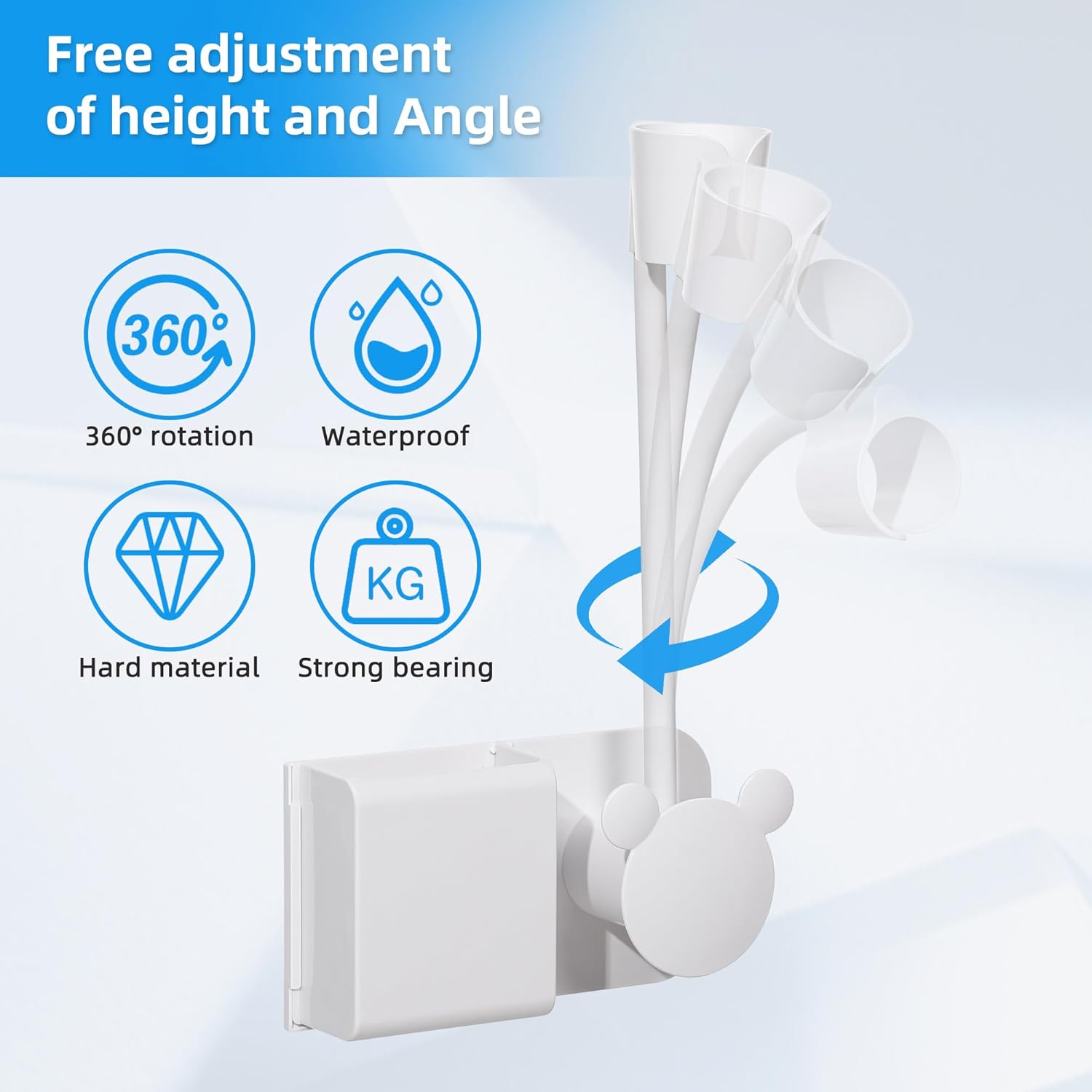 Soporte para secador de pelo manos libres con cualquier ángulo giratorio brazo totalmente posicionable. Soporte de pared para secador de pelo,