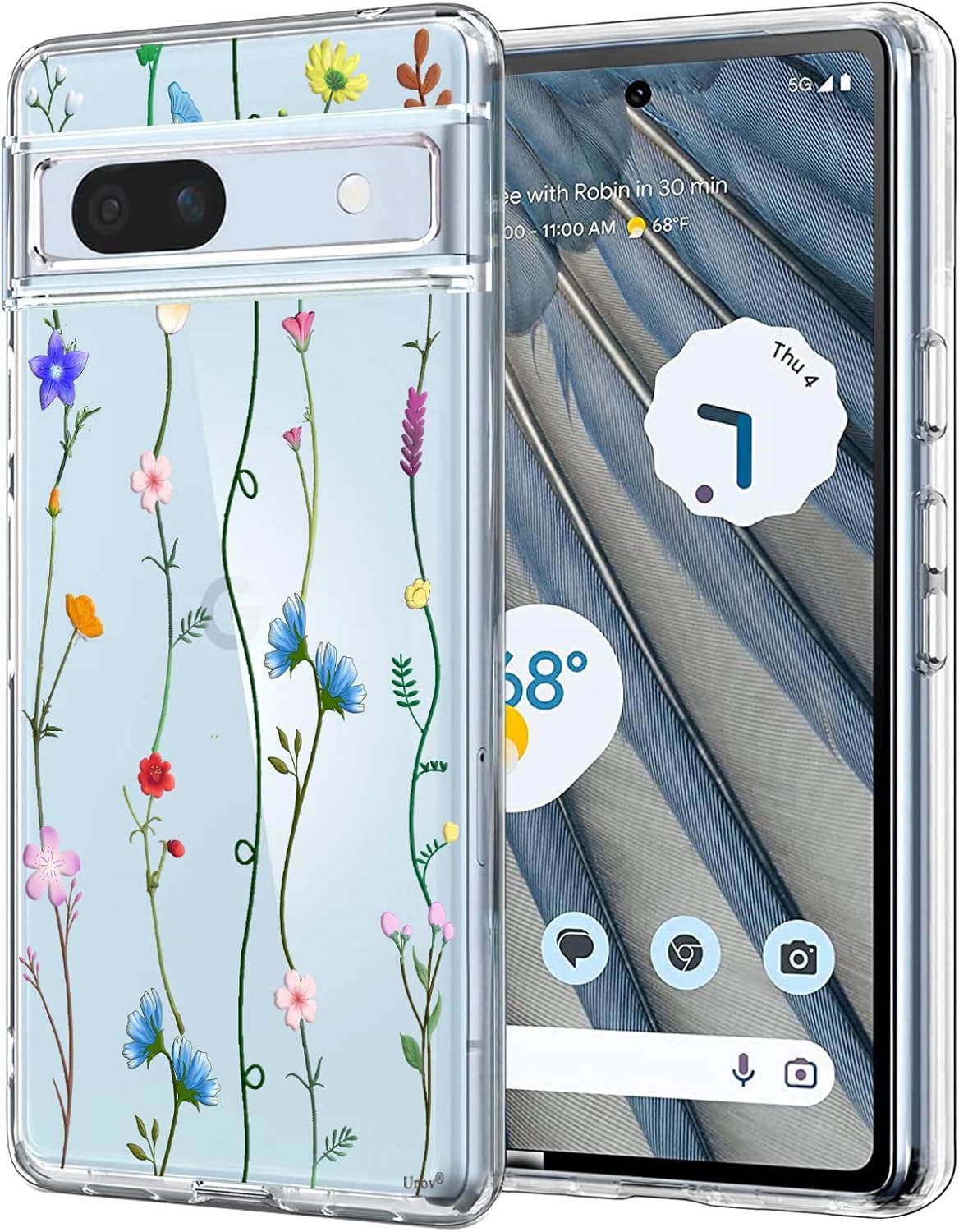 Unov Funda transparente compatible con Pixel 7a con diseño de TPU suave, absorción de golpes, diseño delgado en relieve, cubierta trasera protectora