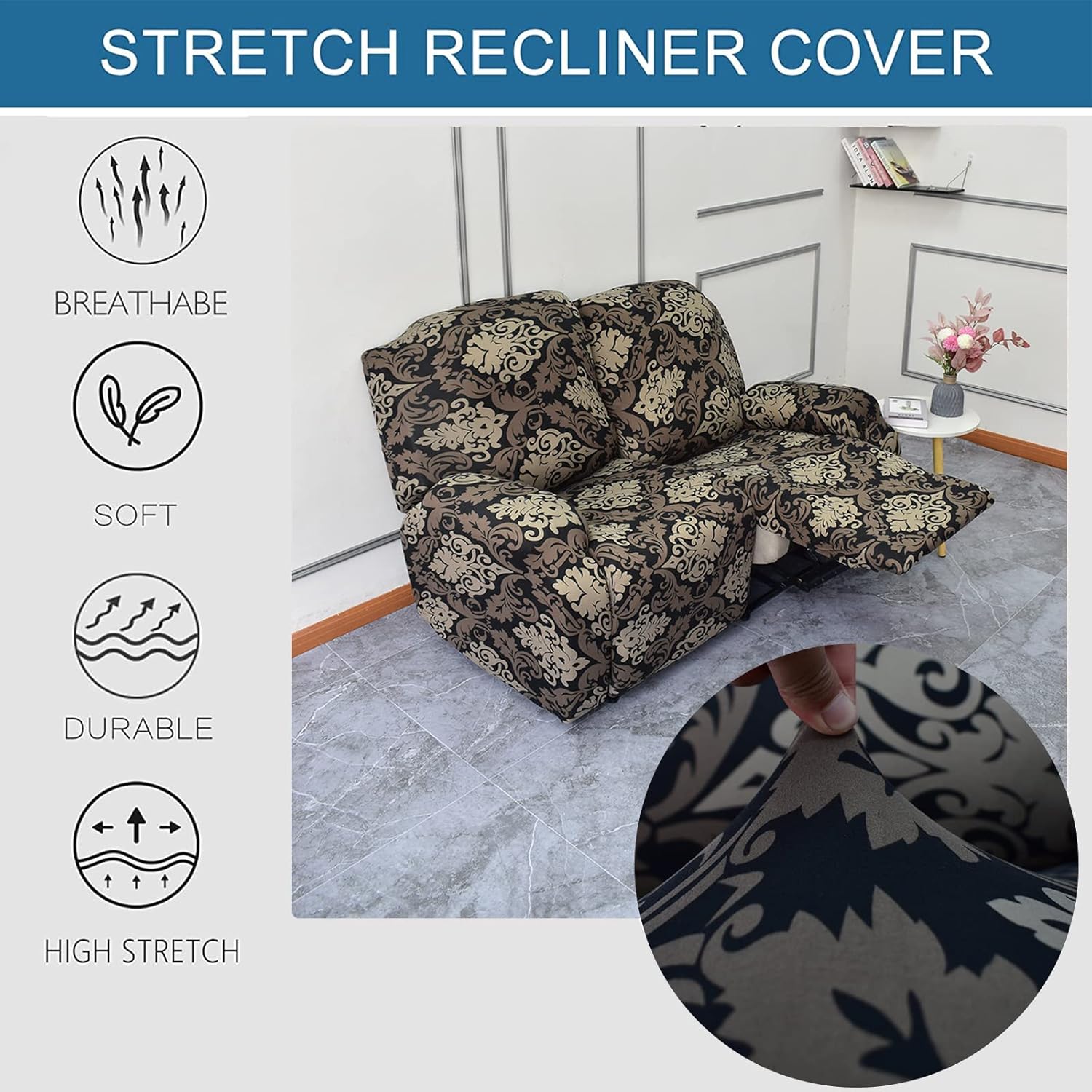 HAOYONG Fundas para sofá biplaza reclinable, 6 piezas, fundas elásticas para sofá reclinable de 2 cojines, fundas protectoras suaves para muebles