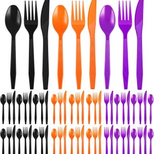 Juego de 540 cubiertos de plástico para Halloween, tenedores, cucharas y cuchillos, incluye 180 tenedores, 180 cucharas y 180 cuchillos para fiestas Juego de 540 cubiertos de plástico para Halloween, tenedores, cucharas y cuchillos, incluye 180 tenedores, 180 cucharas y 180 cuchillos para fiestas