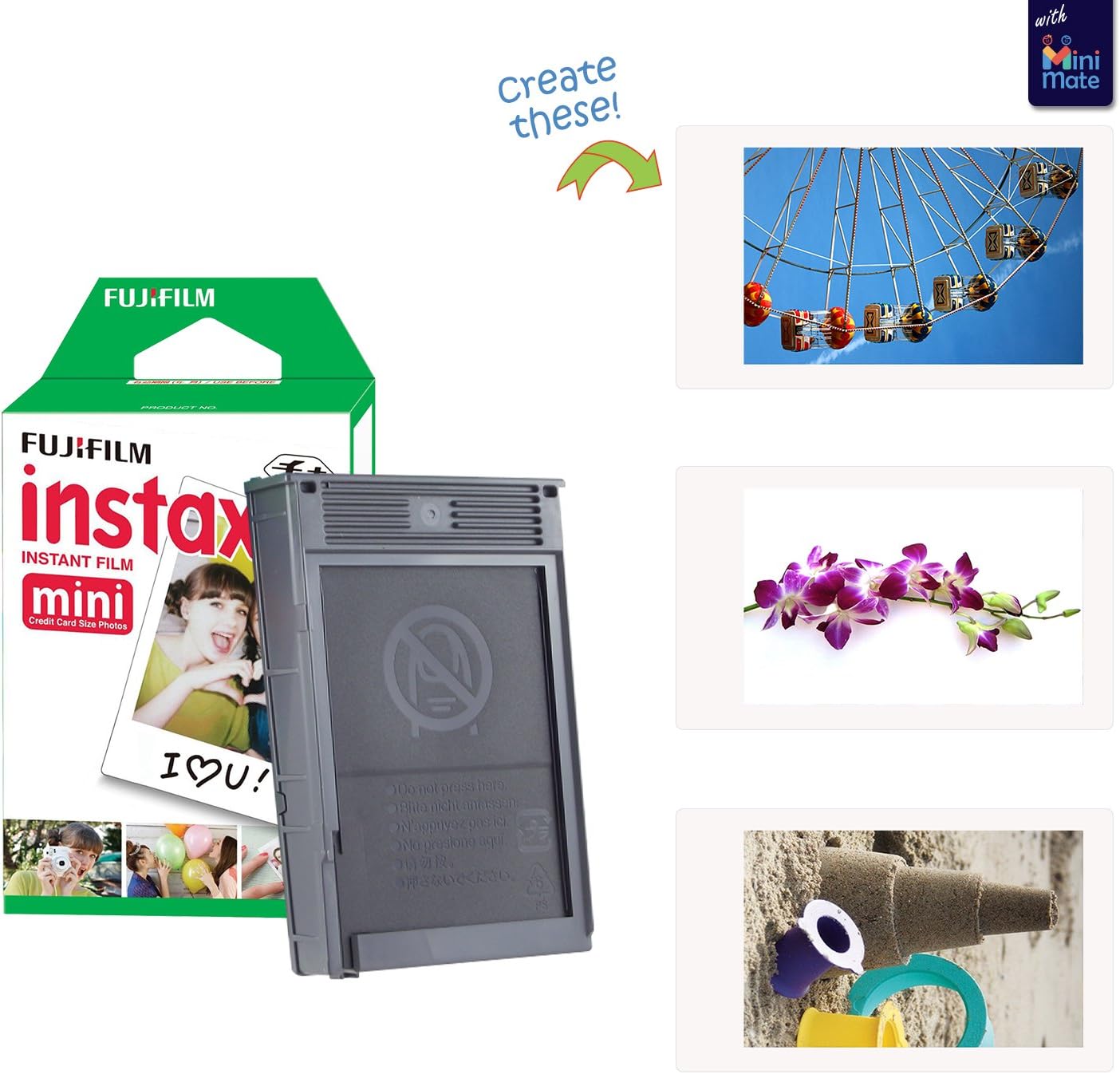 Fujifilm Instax Mini 12 – Cámara instantánea color blanco arcilla + funda personalizada mínima + película Fuji Instax de 20 hojas, paquete doble