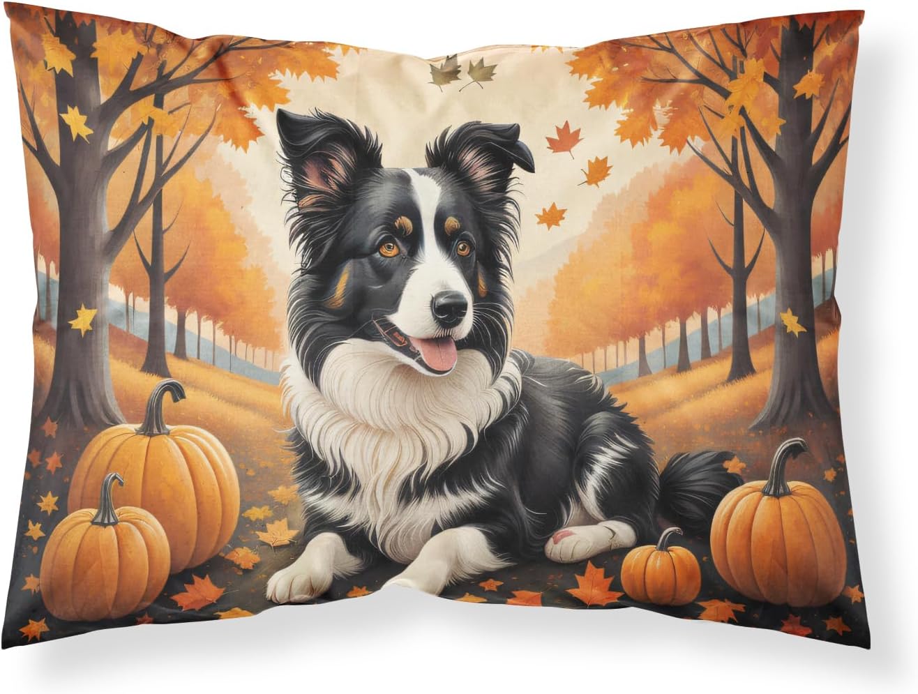 Caroline’s Treasures Border Collie – Funda de almohada de tela de otoño estándar, ligera, súper suave, fácil de cuidar, decorativa, funda de