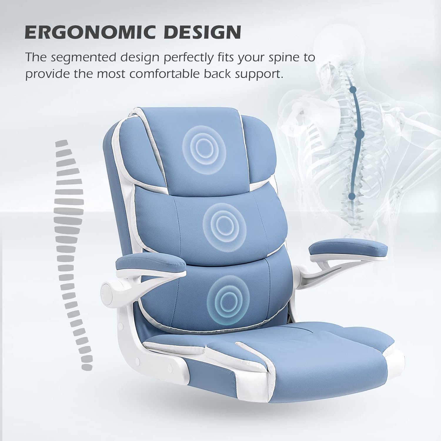SEATZONE Silla de oficina azul ergonómica de cuero ejecutivo silla de escritorio pequeña linda silla de trabajo rodante para adolescentes y adultos
