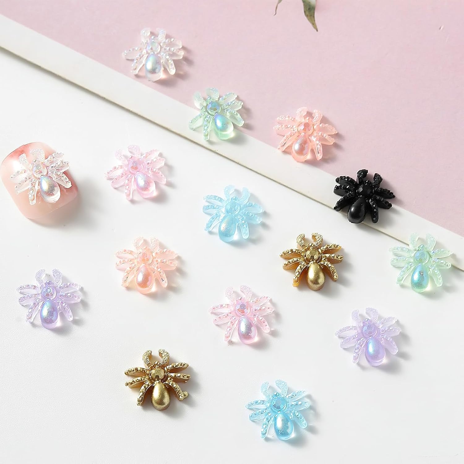 Dijes para arte de uñas de araña, aurora 3D, diamantes, holografía, resina, araña, arte de uñas, joyería de arte de uñas, gemas de uñas láser,