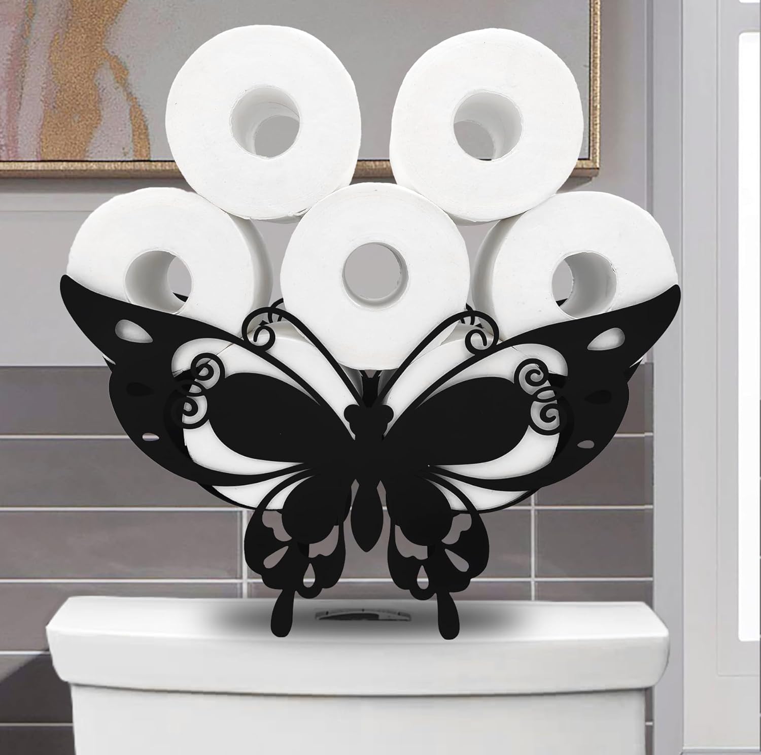 Divertido soporte de papel higiénico de mariposa, almacenamiento de animales para baño, almacenamiento de papel higiénico de animales de metal