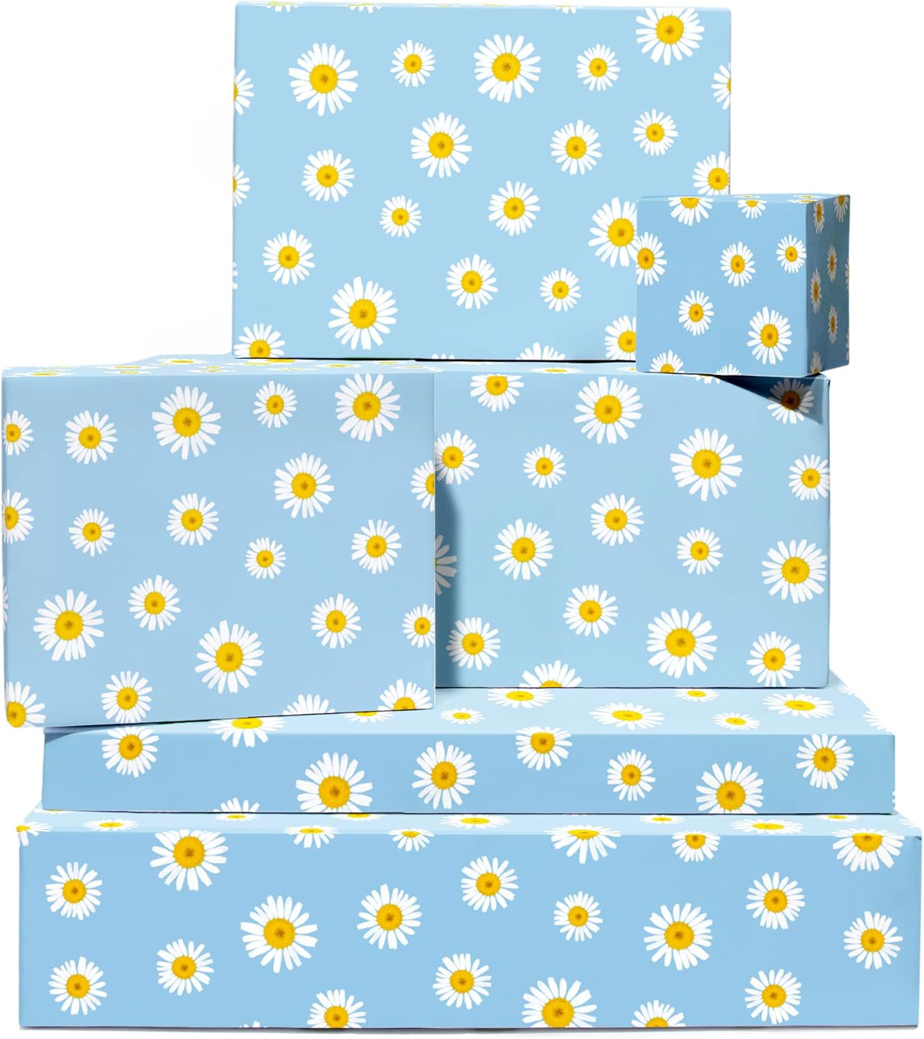 CENTRAL 23 – Papel de regalo de flores – Margaritas azules – 6 hojas de papel de regalo florales – Papel de regalo de margaritas para mujeres – Para