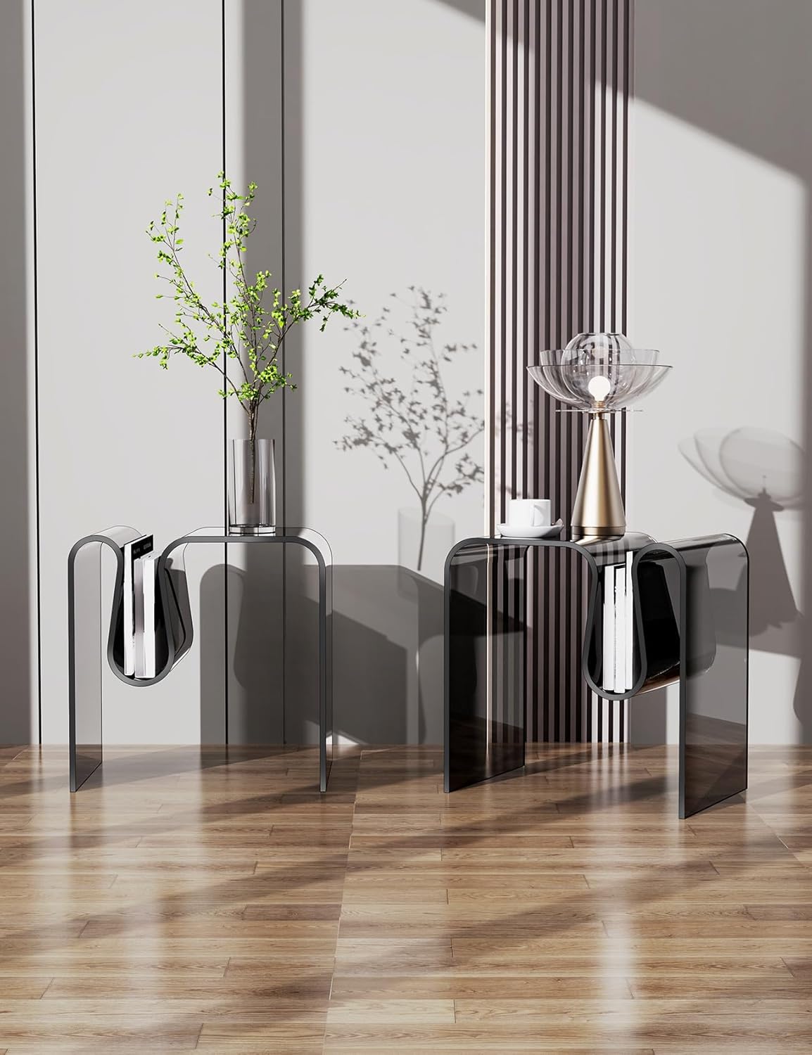 solaround Mesa auxiliar de acrílico, mesa auxiliar pequeña para sala de estar, mesita de noche para dormitorio, mesita de noche Lucite (2, negro,