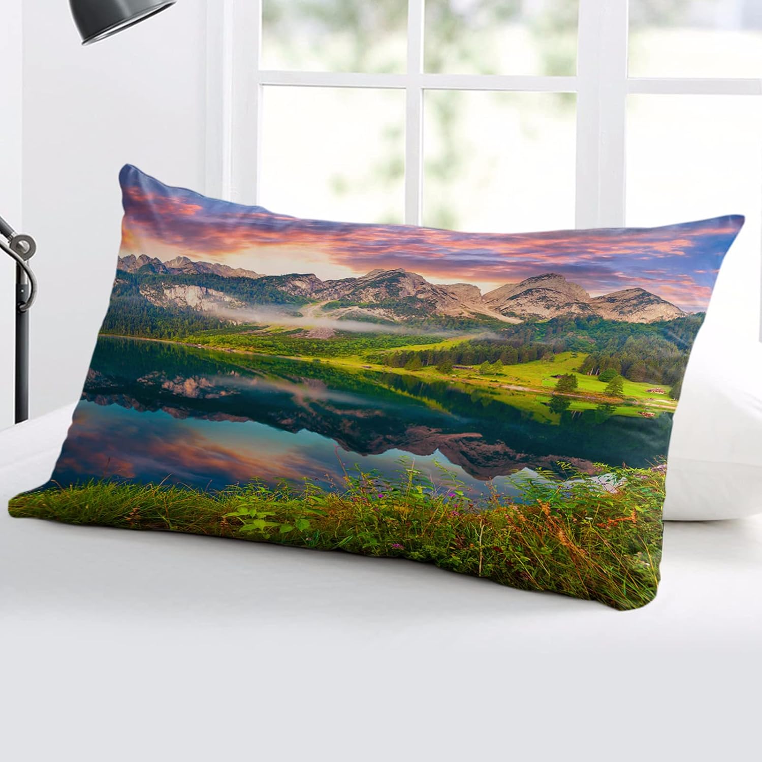 T&H XHome Fundas de almohada de 12 x 20 pulgadas, paisajes naturales, hermosas fundas de almohada de microfibra cepillada suave con cierre de