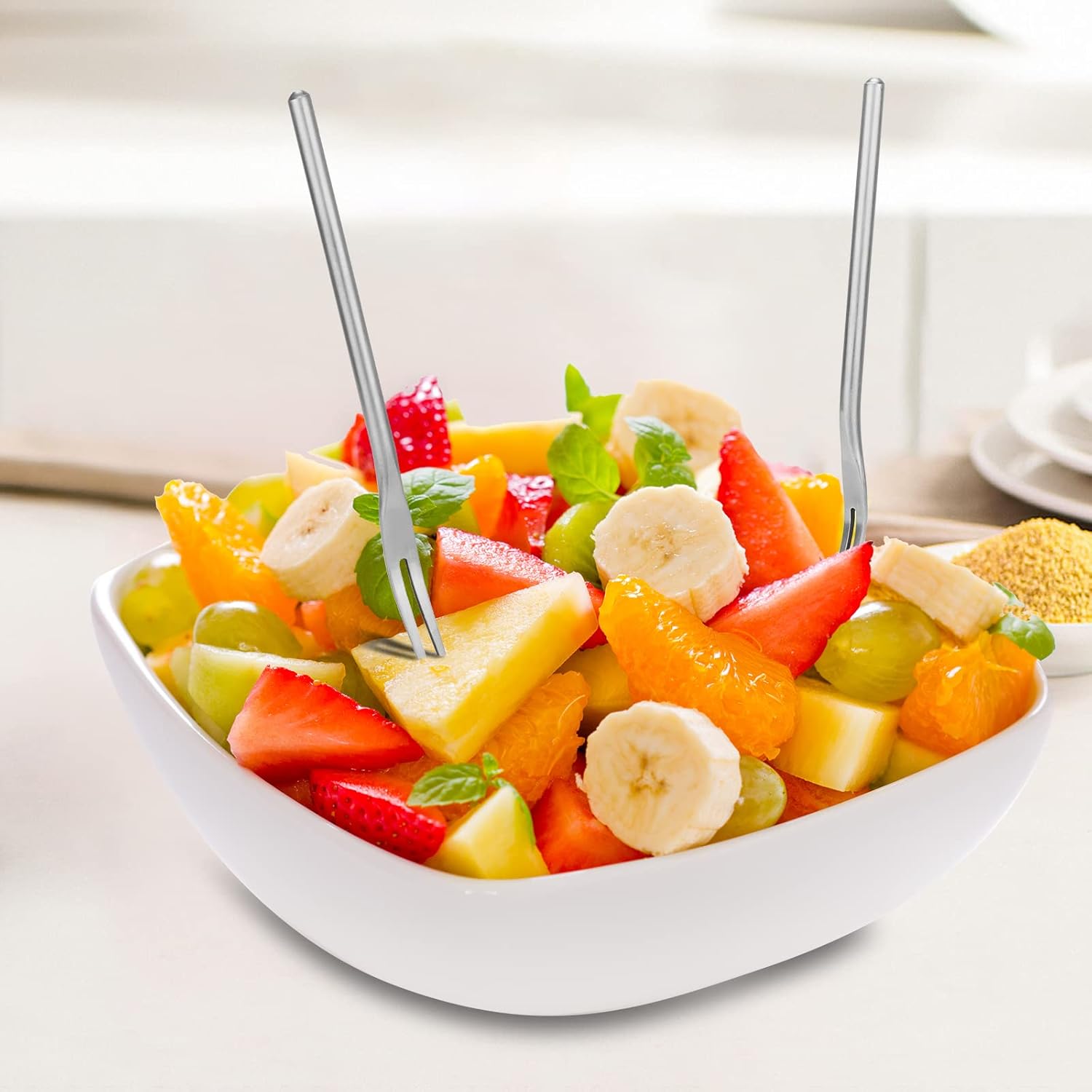 DASHTHER Tenedores de frutas de acero inoxidable de 5.1 pulgadas, tenedor de ensalada de mango largo, tenedor de oliva, tenedor de cóctel, tenedor